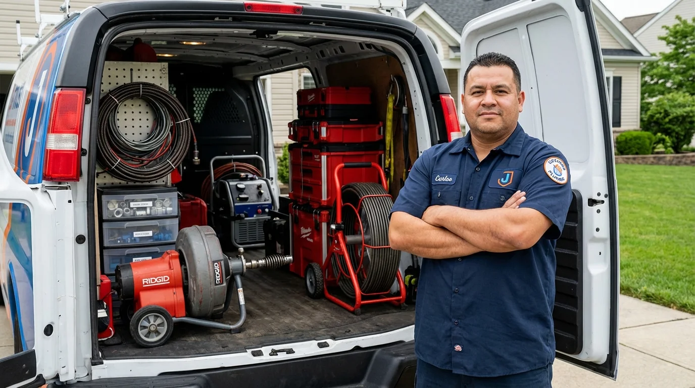 Professional drain cleaning equipment and Johns Plumbing LLC plumber in Shelburn