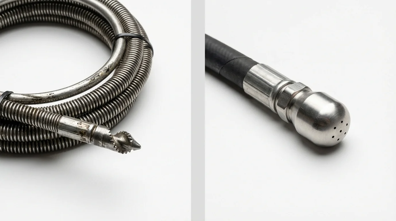 Drain snake cable and hydro jetting nozzle used for drain cleaning in Shelburn, IN
