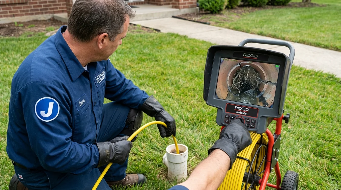 Sewer camera inspection being performed by Johns Plumbing LLC in Shelburn